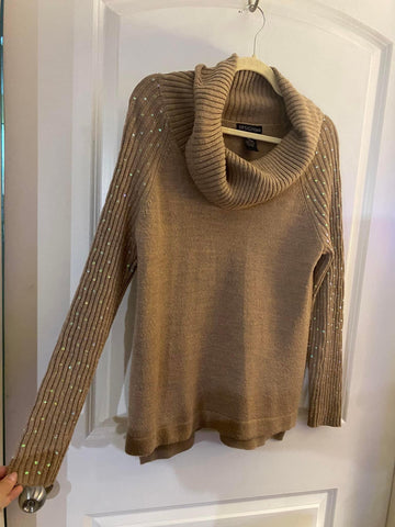 Tan Cowl Neck Sweater - L