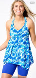 Blue Kim Gravel Tie Dye Biker Shorts Tankini Set